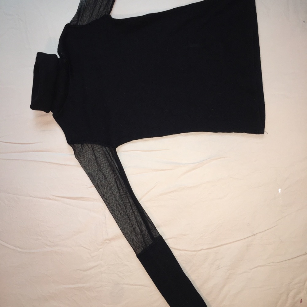 Black Turtleneck with Mesh Sleeve